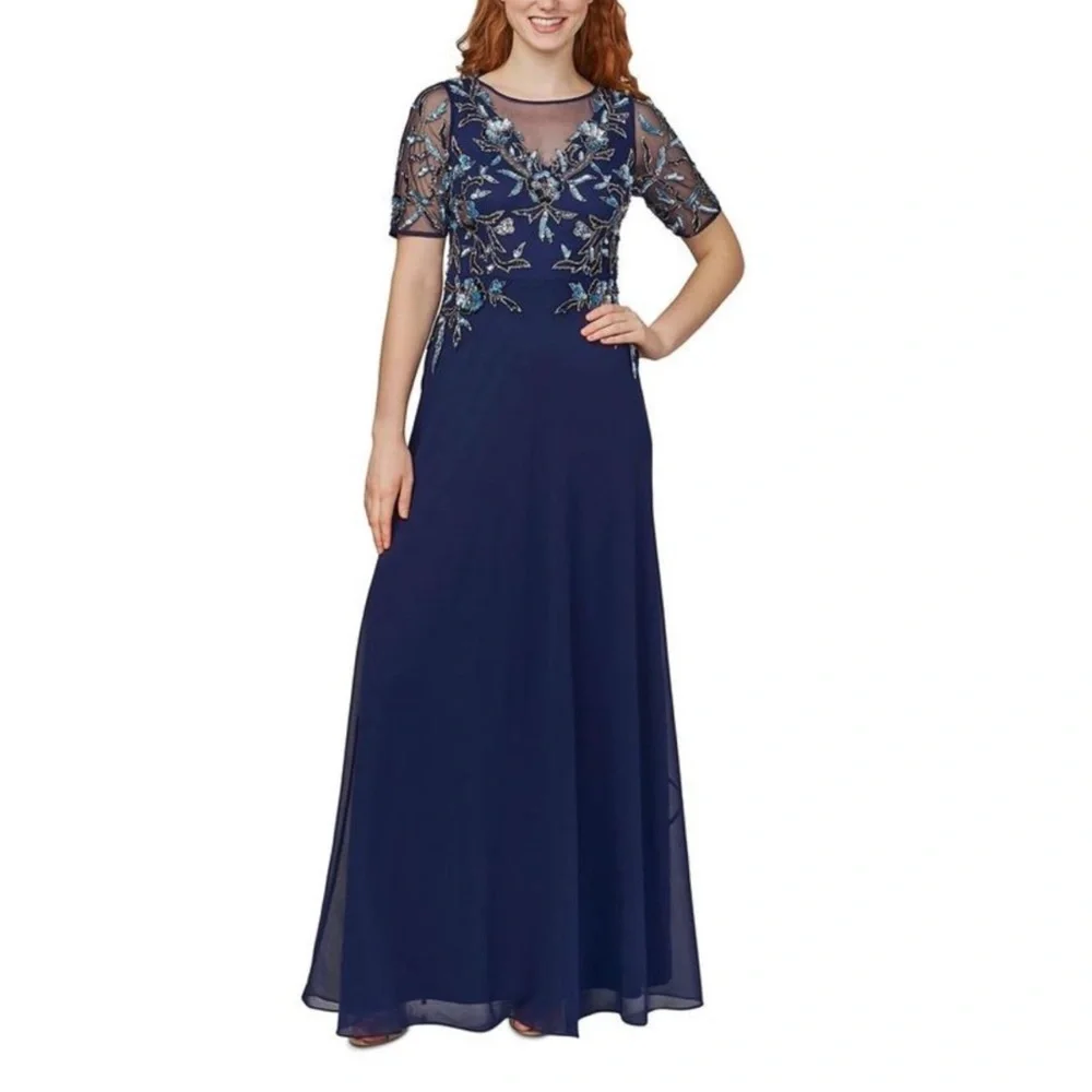 Women’s Sequins Floral Gown, Blue, Size 14 - Picture 2 of 3